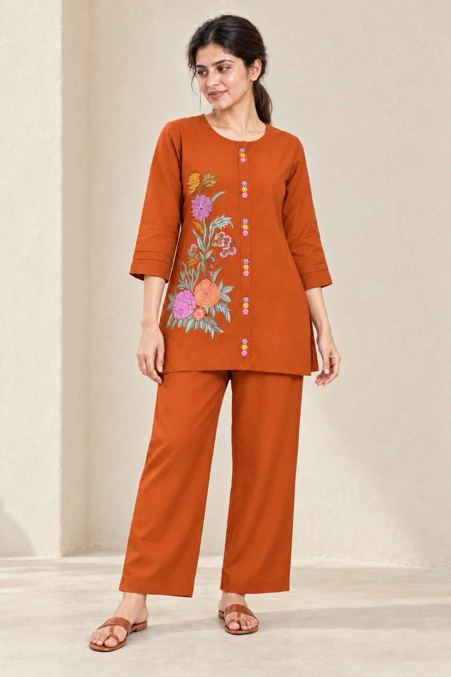 Garden Floral Embroidered Cotton Co-ord Set