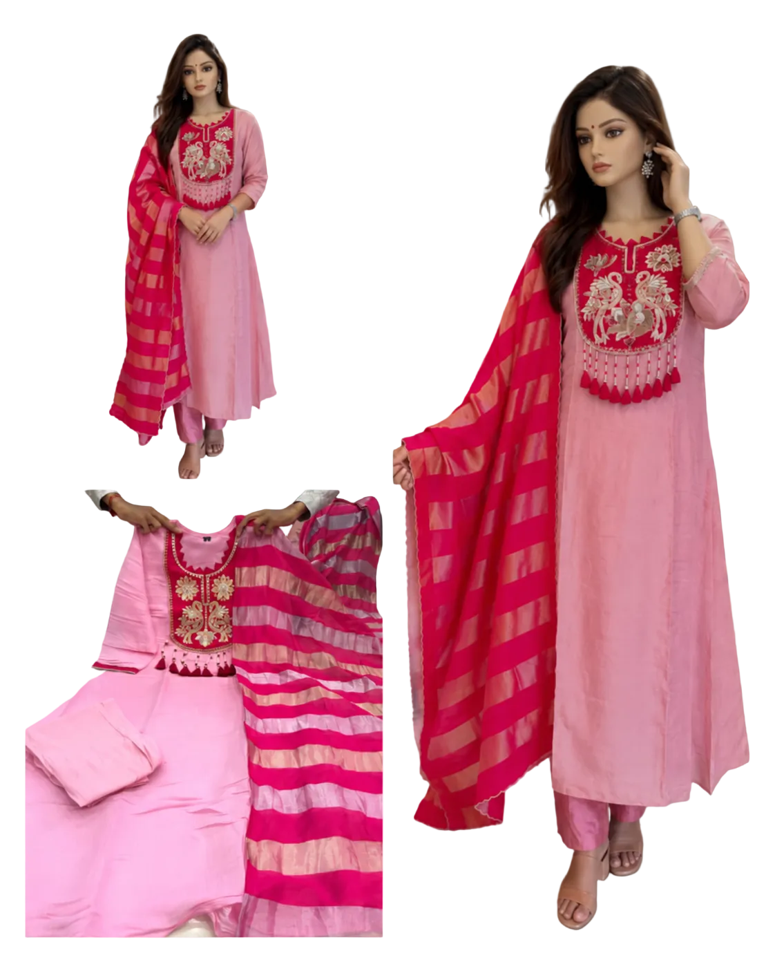Pink Pure Mul Chanderi Embroidered Suit Set
