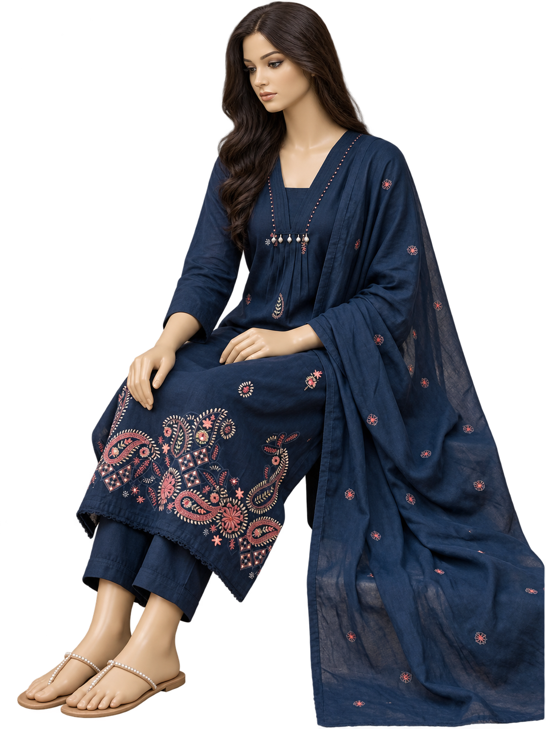 Navy Jaipuri Cotton Kurta Plazo Set