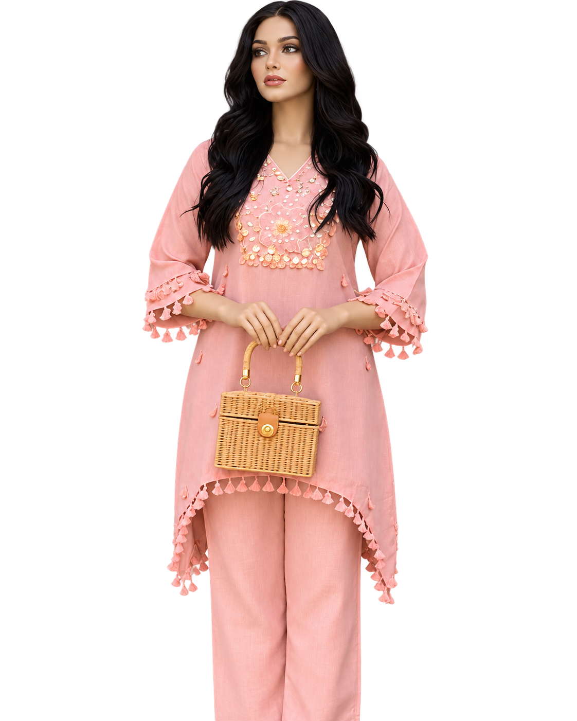 Pink Cotton Slub Embroidered Co-ord Set