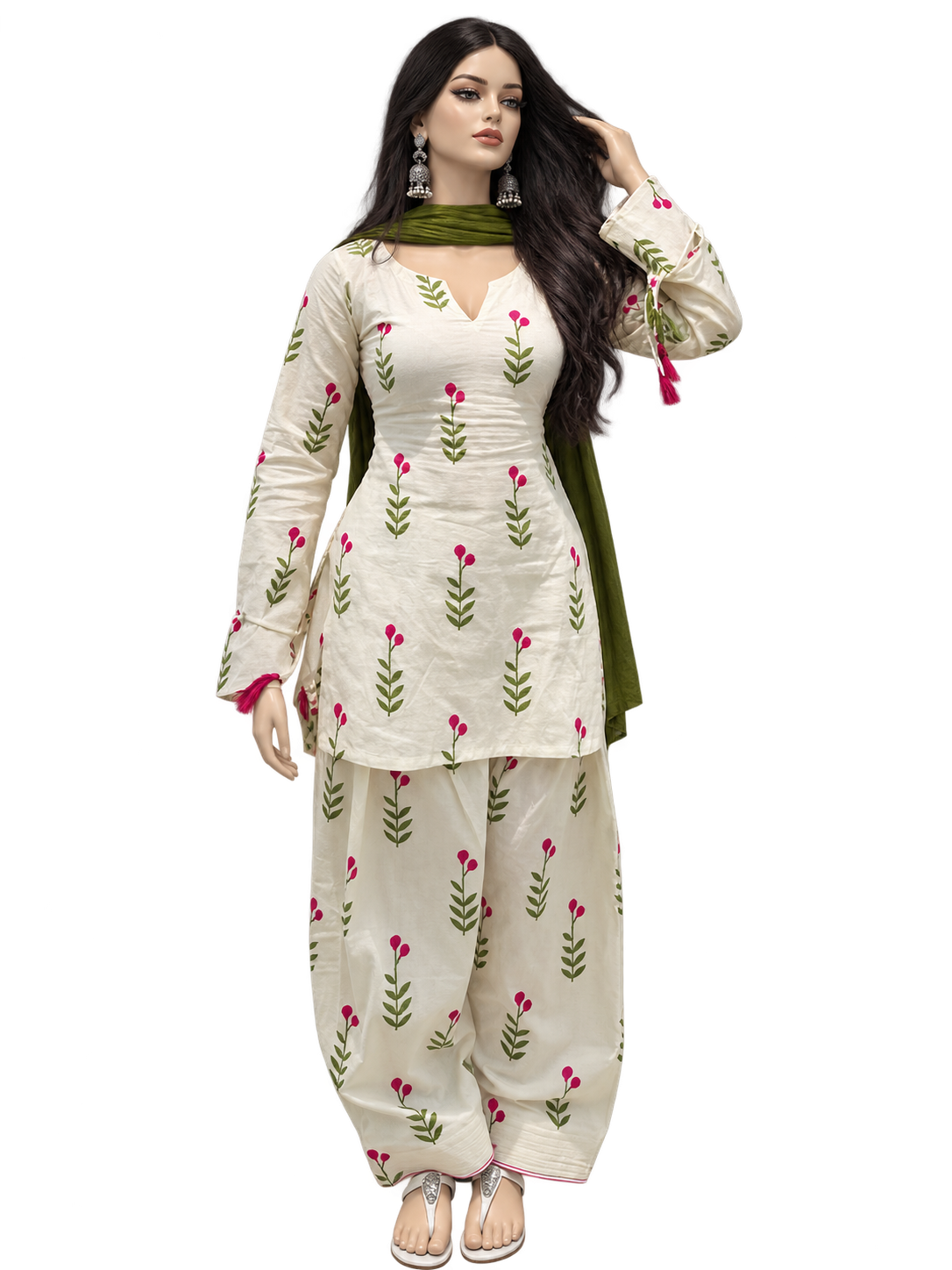 Floral Printed Farshi Style Cotton Suit Set with Dupatta