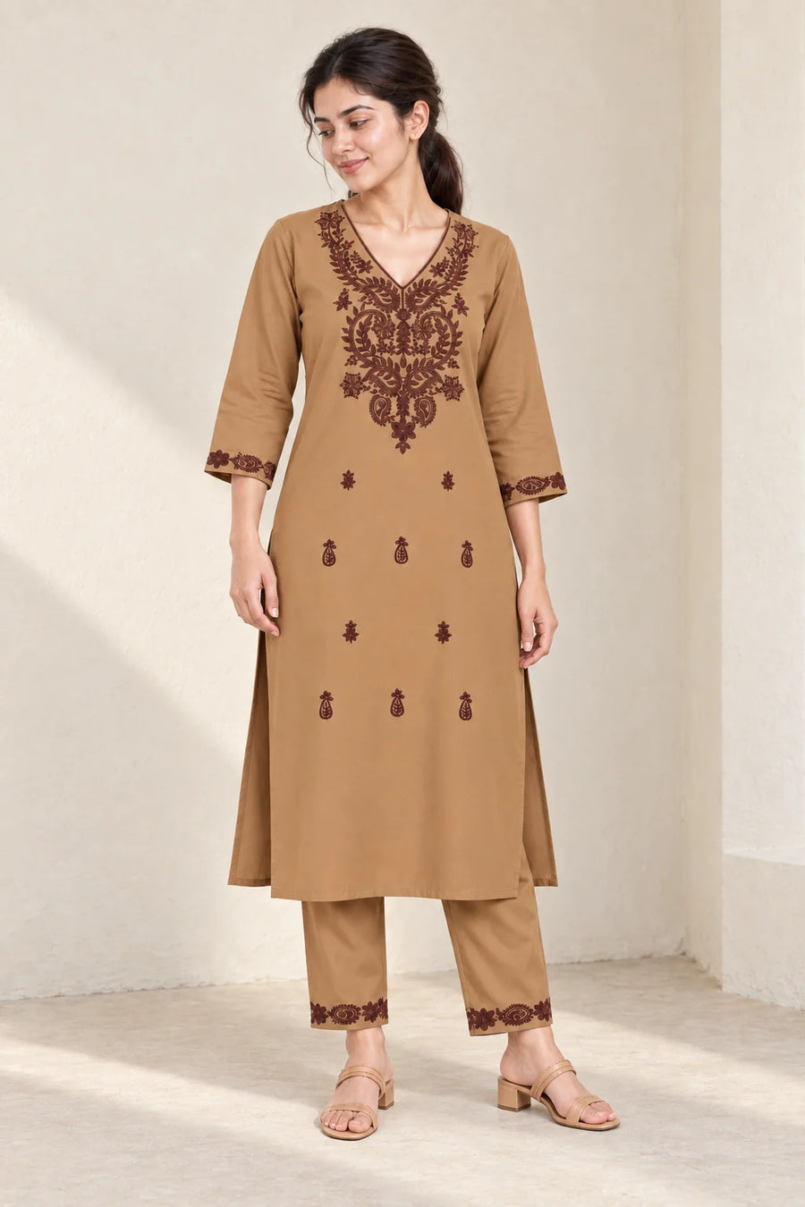 Paisley Embroidered Cotton Kurta Co-ord Set