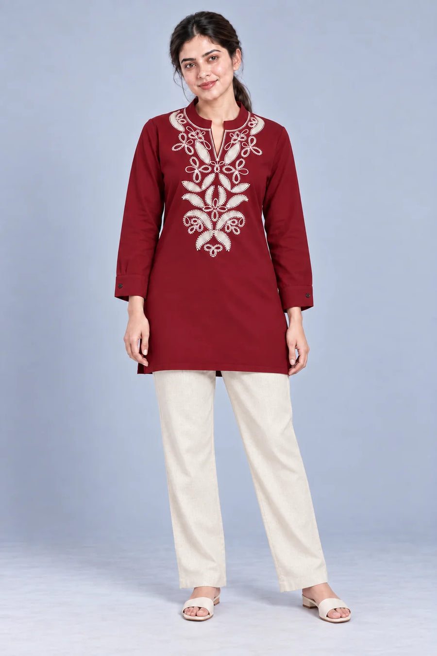 Floral Paisley Embroidered Cotton Kurta Set