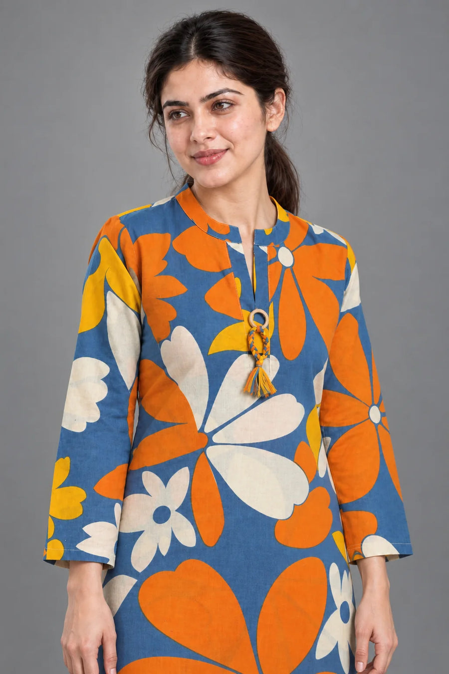 Large Floral Print Cotton Kurta Set